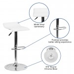 Contemporary White Vinyl Adjustable Height Barstool with Solid Wave Seat and Chrome Base