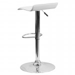 Contemporary White Vinyl Adjustable Height Barstool with Solid Wave Seat and Chrome Base