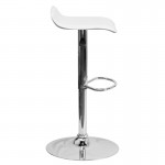 Contemporary White Vinyl Adjustable Height Barstool with Solid Wave Seat and Chrome Base