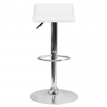 Contemporary White Vinyl Adjustable Height Barstool with Solid Wave Seat and Chrome Base