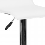 Contemporary White Vinyl Adjustable Height Barstool with Solid Wave Seat and Chrome Base