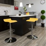 Contemporary Yellow Vinyl Adjustable Height Barstool with Solid Wave Seat and Chrome Base