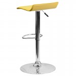 Contemporary Yellow Vinyl Adjustable Height Barstool with Solid Wave Seat and Chrome Base