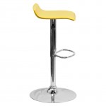 Contemporary Yellow Vinyl Adjustable Height Barstool with Solid Wave Seat and Chrome Base