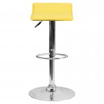 Contemporary Yellow Vinyl Adjustable Height Barstool with Solid Wave Seat and Chrome Base