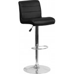 Contemporary Black Vinyl Adjustable Height Barstool with Rolled Seat and Chrome Base