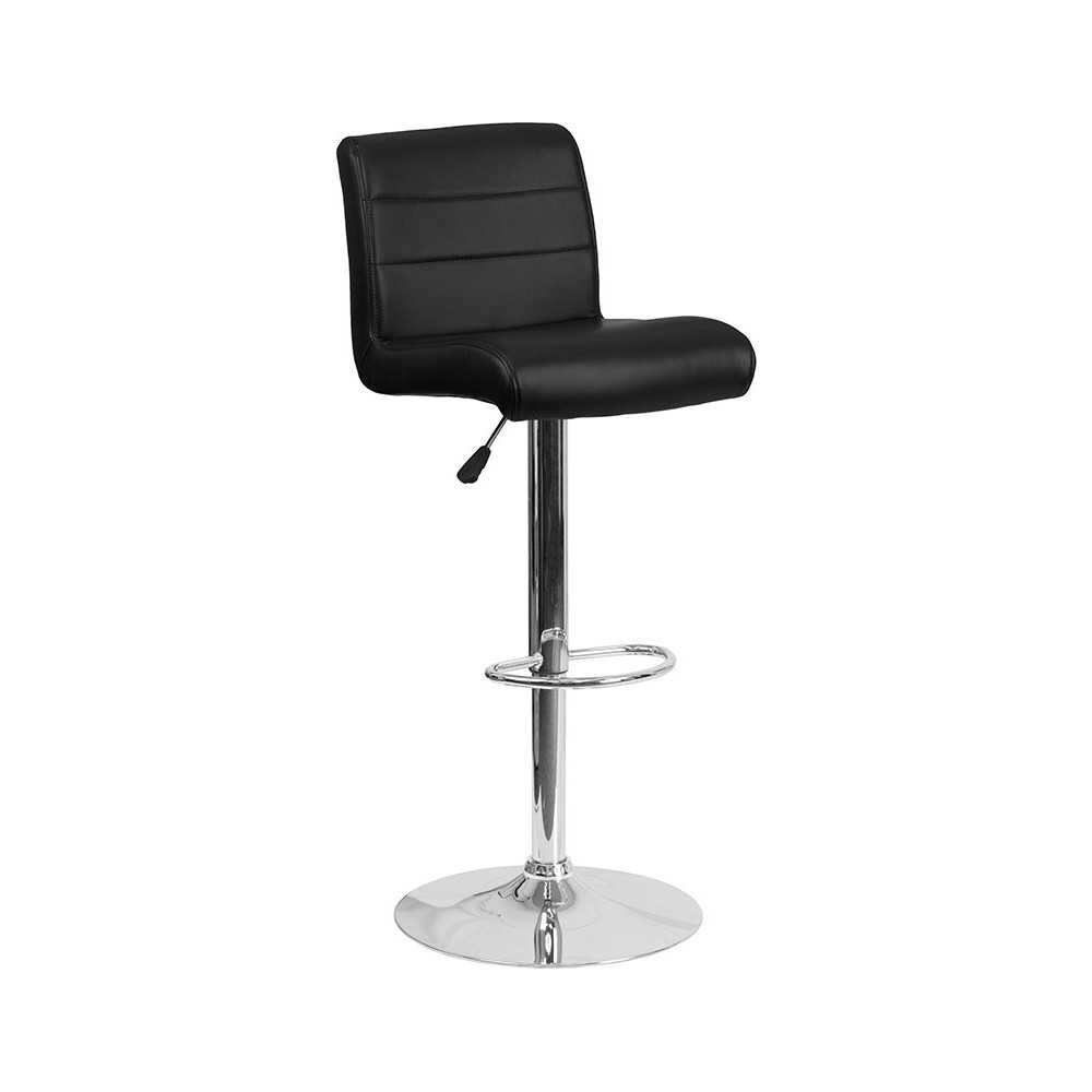 Contemporary Black Vinyl Adjustable Height Barstool with Rolled Seat and Chrome Base Contemporary Black Vinyl Adjustable Height Barstool with Rolled Seat and Chrome Base