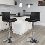 Contemporary Black Vinyl Adjustable Height Barstool with Rolled Seat and Chrome Base