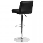 Contemporary Black Vinyl Adjustable Height Barstool with Rolled Seat and Chrome Base