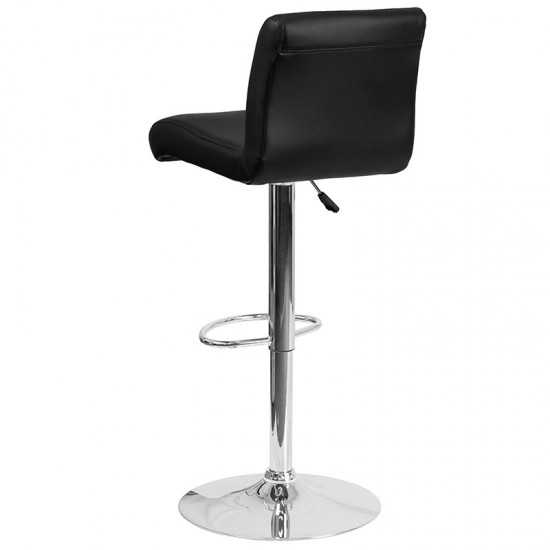 Contemporary Black Vinyl Adjustable Height Barstool with Rolled Seat and Chrome Base