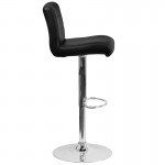 Contemporary Black Vinyl Adjustable Height Barstool with Rolled Seat and Chrome Base