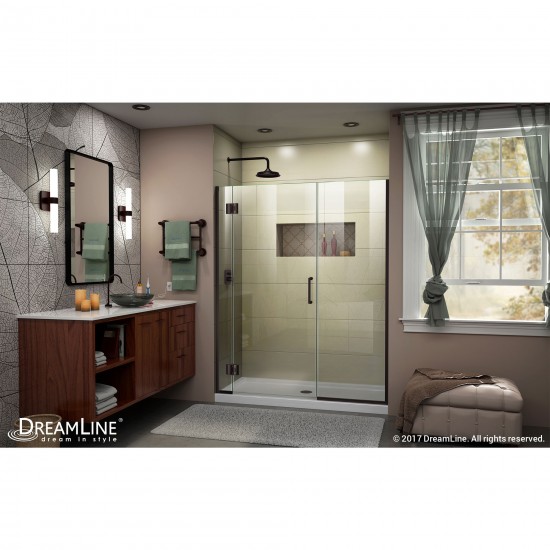 Unidoor-X 61 1/2-62 in. W x 72 in. H Frameless Hinged Shower Door in Oil Rubbed Bronze