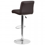 Contemporary Brown Vinyl Adjustable Height Barstool with Rolled Seat and Chrome Base