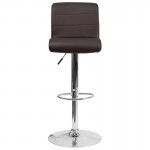 Contemporary Brown Vinyl Adjustable Height Barstool with Rolled Seat and Chrome Base