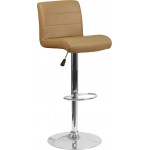 Contemporary Cappuccino Vinyl Adjustable Height Barstool with Rolled Seat and Chrome Base