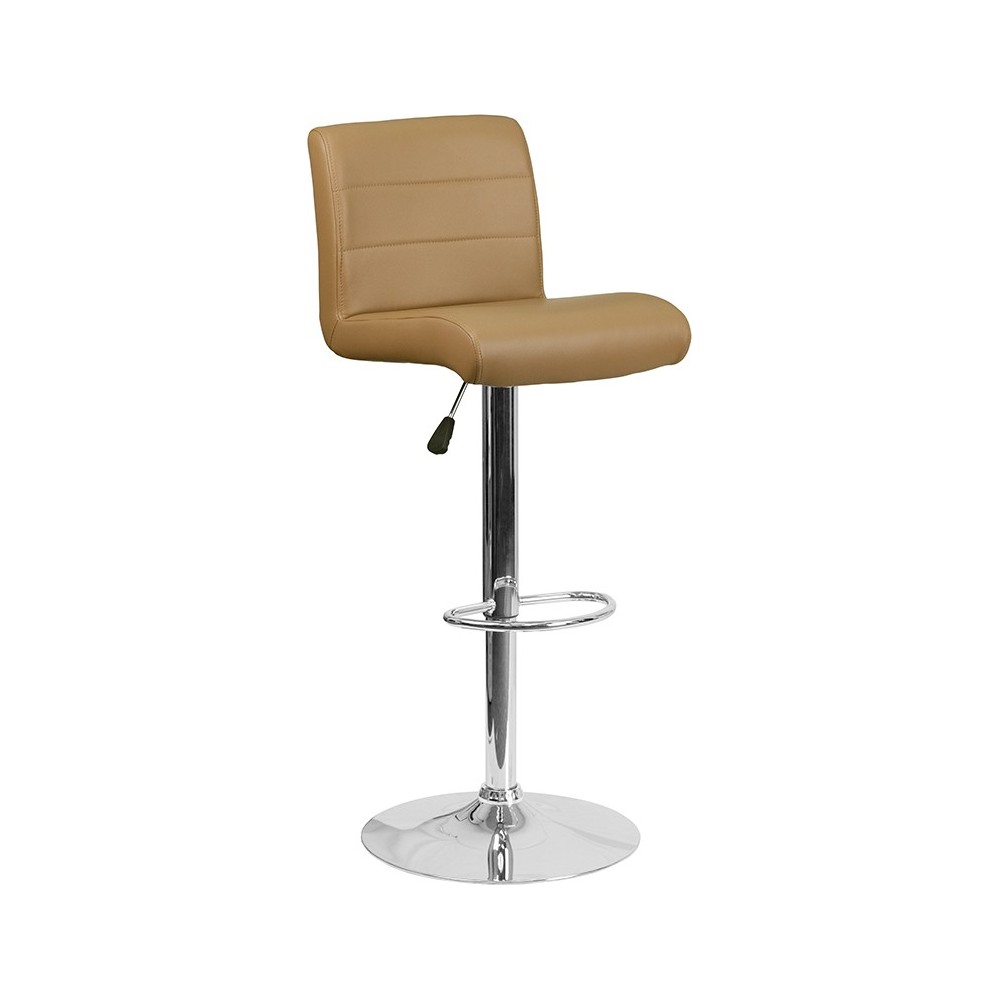 Contemporary Cappuccino Vinyl Adjustable Height Barstool with Rolled Seat and Chrome Base