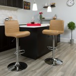 Contemporary Cappuccino Vinyl Adjustable Height Barstool with Rolled Seat and Chrome Base