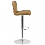 Contemporary Cappuccino Vinyl Adjustable Height Barstool with Rolled Seat and Chrome Base