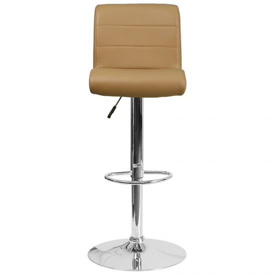 Contemporary Cappuccino Vinyl Adjustable Height Barstool with Rolled Seat and Chrome Base