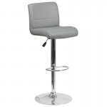 Contemporary Gray Vinyl Adjustable Height Barstool with Rolled Seat and Chrome Base