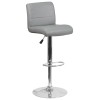 Contemporary Gray Vinyl Adjustable Height Barstool with Rolled Seat and Chrome Base