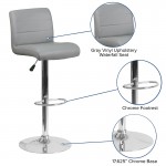 Contemporary Gray Vinyl Adjustable Height Barstool with Rolled Seat and Chrome Base