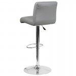 Contemporary Gray Vinyl Adjustable Height Barstool with Rolled Seat and Chrome Base