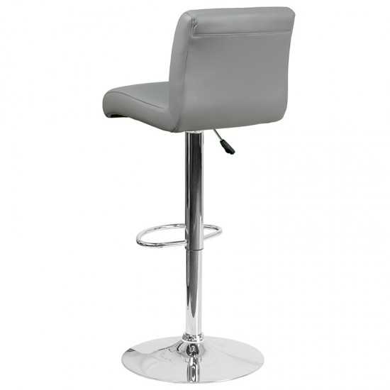 Contemporary Gray Vinyl Adjustable Height Barstool with Rolled Seat and Chrome Base