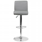 Contemporary Gray Vinyl Adjustable Height Barstool with Rolled Seat and Chrome Base