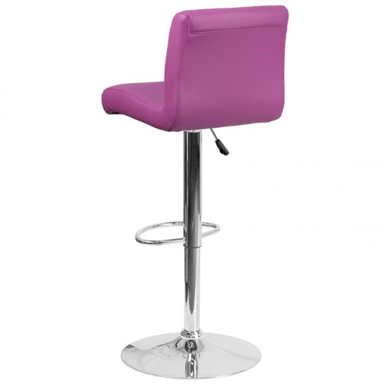Contemporary Purple Vinyl Adjustable Height Barstool with Rolled Seat and Chrome Base
