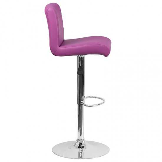Contemporary Purple Vinyl Adjustable Height Barstool with Rolled Seat and Chrome Base