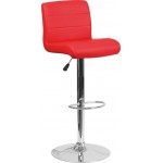 Contemporary Red Vinyl Adjustable Height Barstool with Rolled Seat and Chrome Base