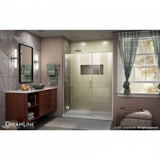 Unidoor-X 59-59 1/2 in. W x 72 in. H Frameless Hinged Shower Door in Brushed Nickel