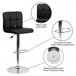 Contemporary Black Quilted Vinyl Adjustable Height Barstool with Chrome Base