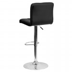 Contemporary Black Quilted Vinyl Adjustable Height Barstool with Chrome Base