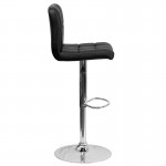 Contemporary Black Quilted Vinyl Adjustable Height Barstool with Chrome Base