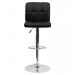 Contemporary Black Quilted Vinyl Adjustable Height Barstool with Chrome Base