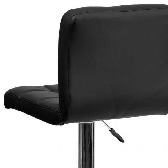 Contemporary Black Quilted Vinyl Adjustable Height Barstool with Chrome Base