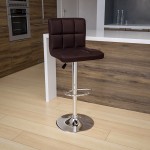 Contemporary Brown Quilted Vinyl Adjustable Height Barstool with Chrome Base