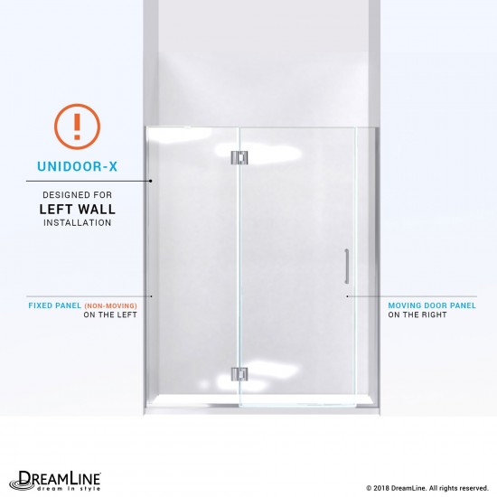 Unidoor-X 54 1/2-55 in. W x 72 in. H Frameless Hinged Shower Door in Chrome