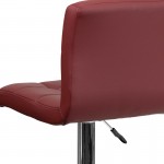 Contemporary Burgundy Quilted Vinyl Adjustable Height Barstool with Chrome Base