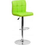 Contemporary Green Quilted Vinyl Adjustable Height Barstool with Chrome Base