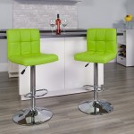 Contemporary Green Quilted Vinyl Adjustable Height Barstool with Chrome Base