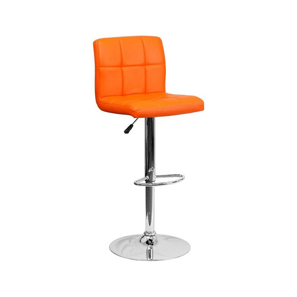 Contemporary Orange Quilted Vinyl Adjustable Height Barstool with Chrome Base Contemporary Orange Quilted Vinyl Adjustable Height Barstool with Chrome Base
