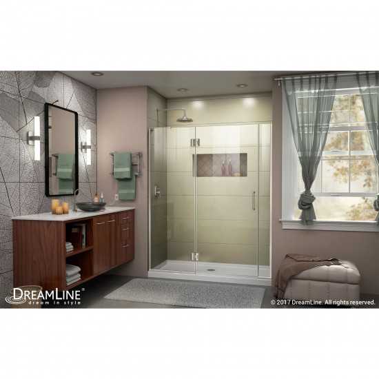 Unidoor-X 57 1/2-58 in. W x 72 in. H Frameless Hinged Shower Door in Brushed Nickel