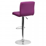 Contemporary Purple Quilted Vinyl Adjustable Height Barstool with Chrome Base