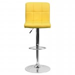 Contemporary Yellow Quilted Vinyl Adjustable Height Barstool with Chrome Base