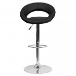 Contemporary Black Vinyl Rounded Orbit-Style Back Adjustable Height Barstool with Chrome Base