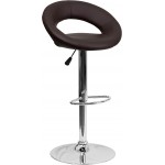 Contemporary Brown Vinyl Rounded Orbit-Style Back Adjustable Height Barstool with Chrome Base