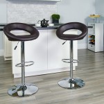 Contemporary Brown Vinyl Rounded Orbit-Style Back Adjustable Height Barstool with Chrome Base